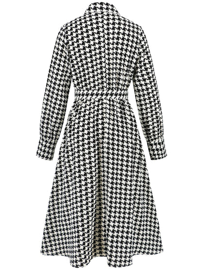 Abigail® | Long sleeve houndstooth lace-up midi dress