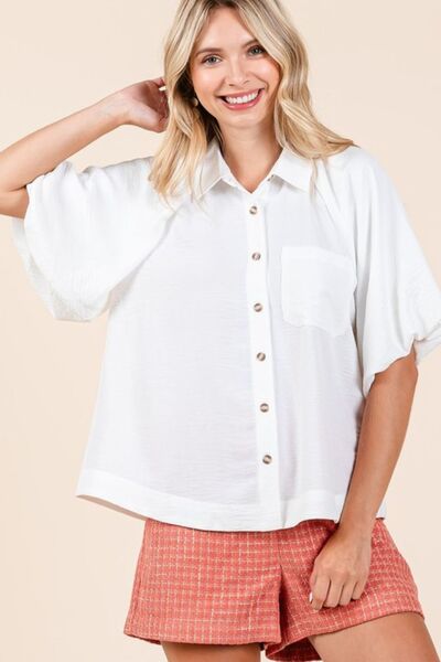 Leticia® | Short button-down shirt with bubble sleeves