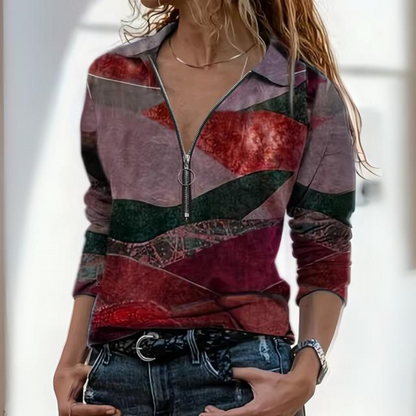 Lydia® | Casual polo shirt with geometric zip
