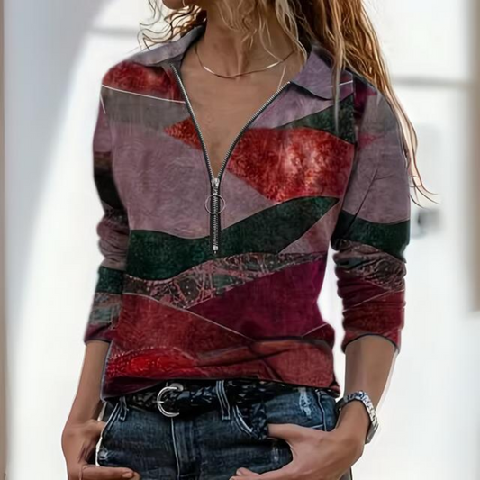 Lydia® | Casual polo shirt with geometric zip