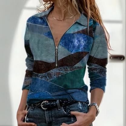 Lydia® | Casual polo shirt with geometric zip