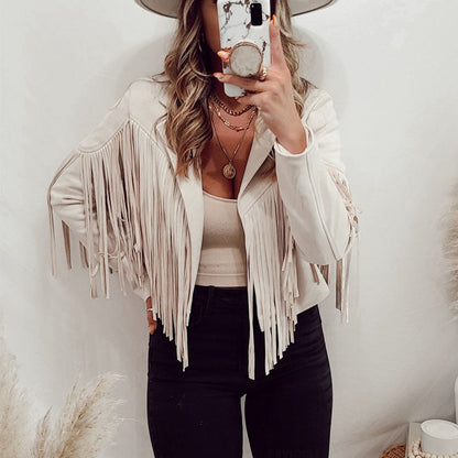 Adriana® | Biker style suede jacket with cowboy fringes