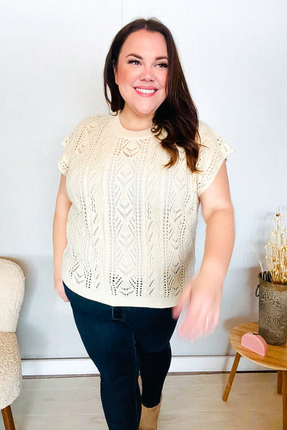 Abigail® | The perfect beige short sleeve crochet sweater top from Find