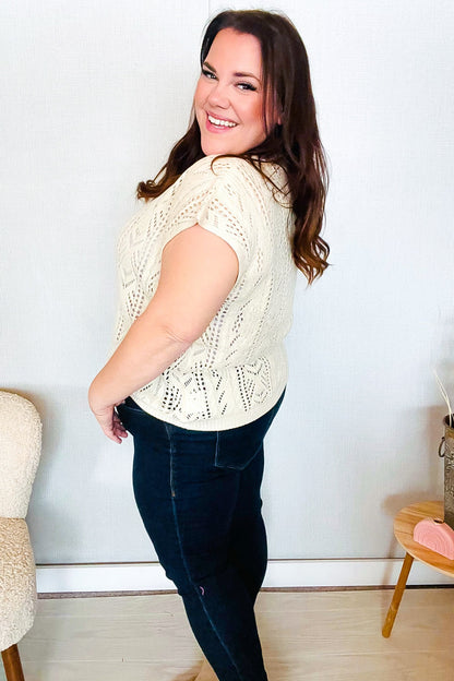 Abigail® | The perfect beige short sleeve crochet sweater top from Find