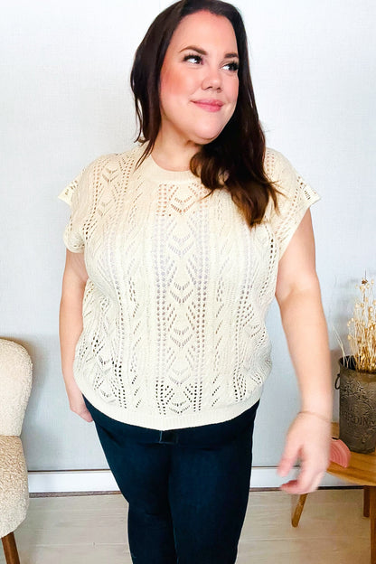 Abigail® | The perfect beige short sleeve crochet sweater top from Find