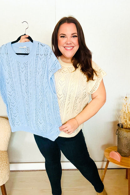 Abigail® | The perfect beige short sleeve crochet sweater top from Find