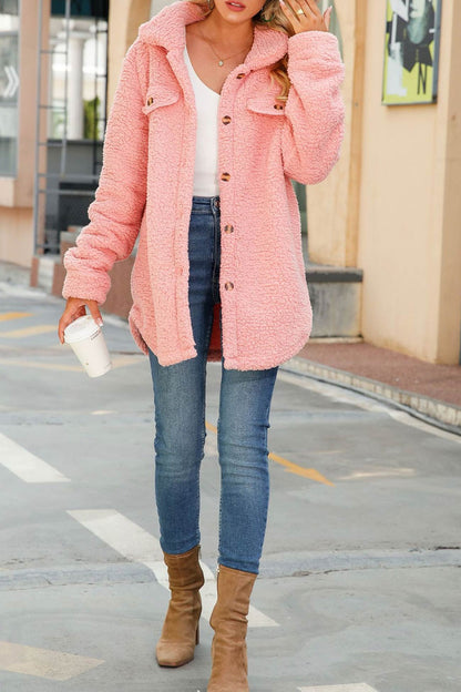 Leonie® | Solid color, single-breasted plush coat with lapels