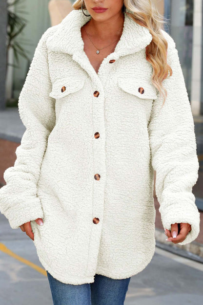 Leonie® | Solid color, single-breasted plush coat with lapels