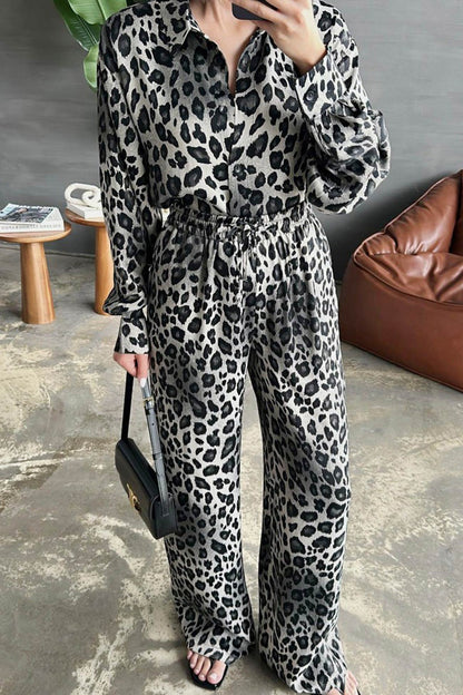 Adele® | Leopard print long sleeve blouse set