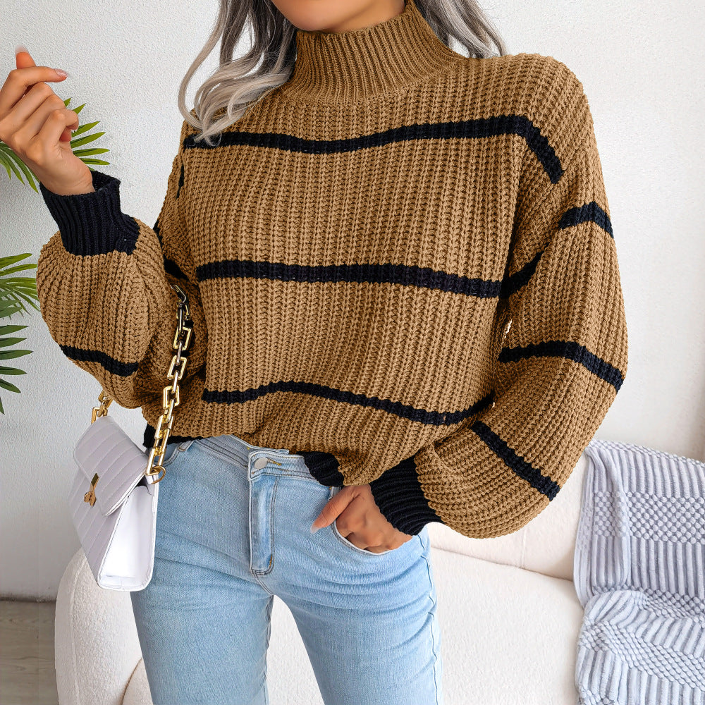 Yvonne® | Cozy knitted turtleneck sweater with a striped pattern