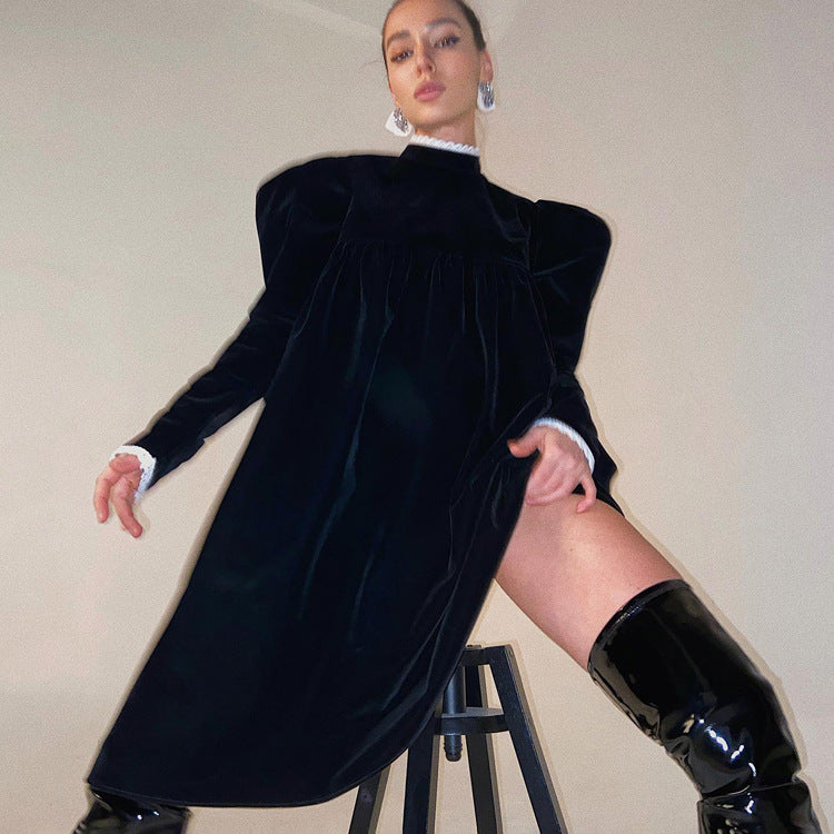 Leila® | Women'S A-Line Dress With High Collar And Ruffle Details