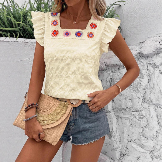 Luz® | Women'S Blouse With Flounce And Hand-Embroidered Design