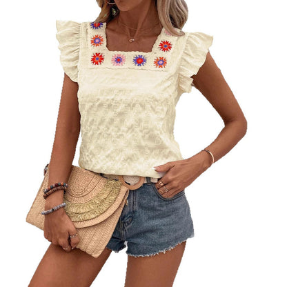 Luz® | Women'S Blouse With Flounce And Hand-Embroidered Design