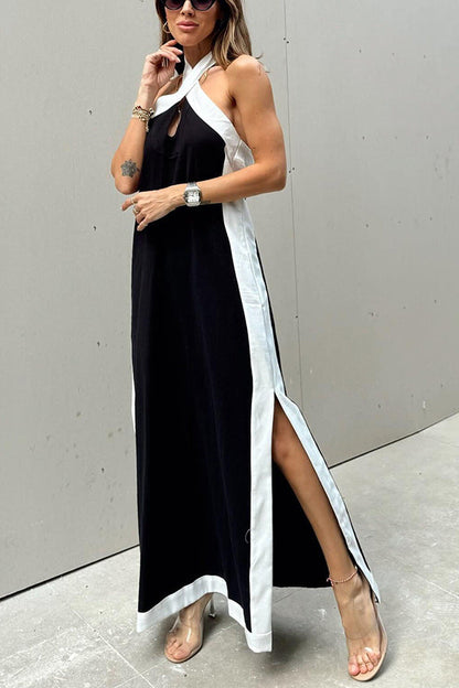 Abigail® | Dress with a crossover halter neckline and side slits