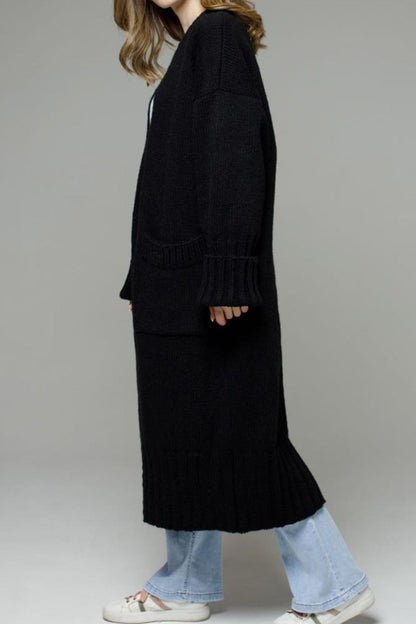 Leila® | Open Front Pocketed Long Cardigan