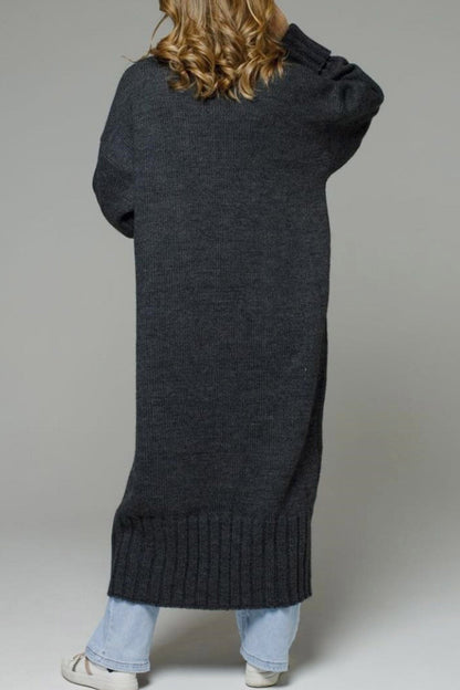 Leila® | Open Front Pocketed Long Cardigan