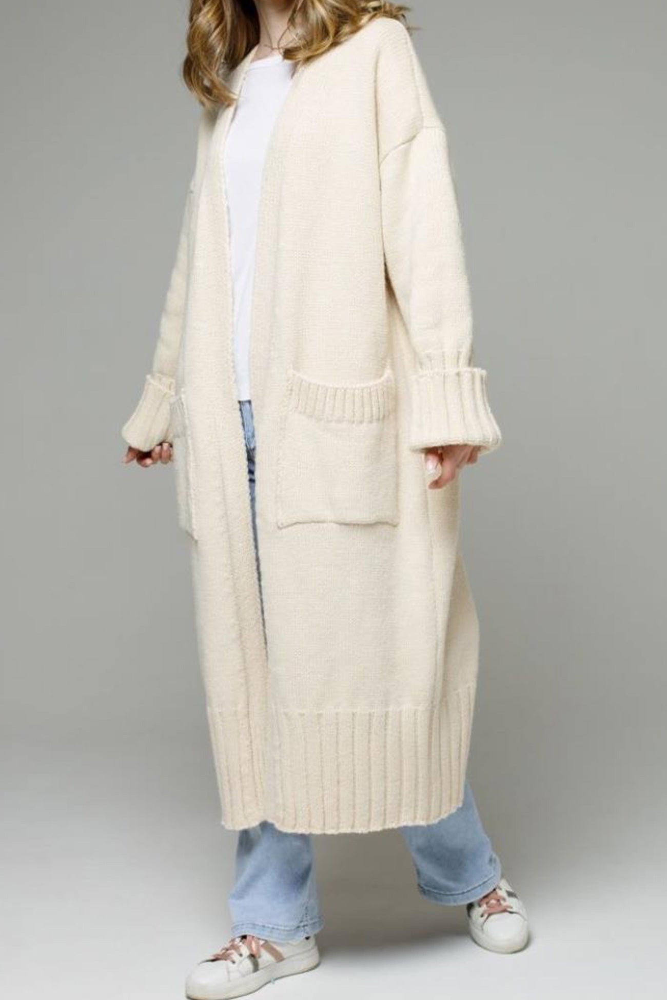 Leila® | Open Front Pocketed Long Cardigan