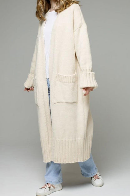 Leila® | Open Front Pocketed Long Cardigan