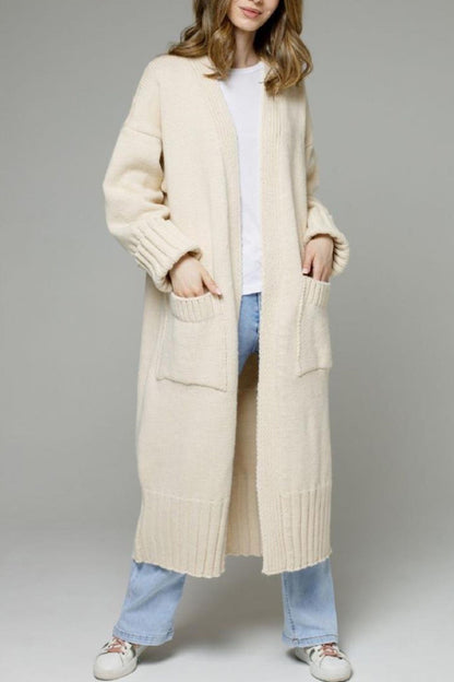 Leila® | Open Front Pocketed Long Cardigan