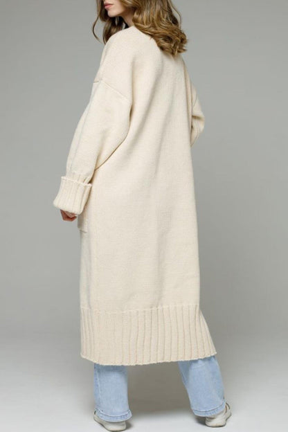 Leila® | Open Front Pocketed Long Cardigan