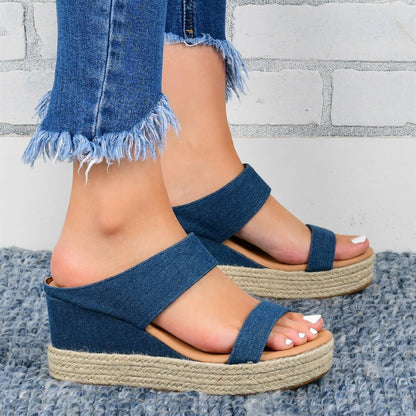 Zenaida® | Casual High Wedge Sandals With Hemp Finish