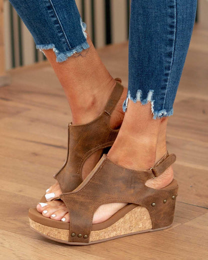 Nora® | Tulum Sandals Comfortable Open Toe Leather Wedges
