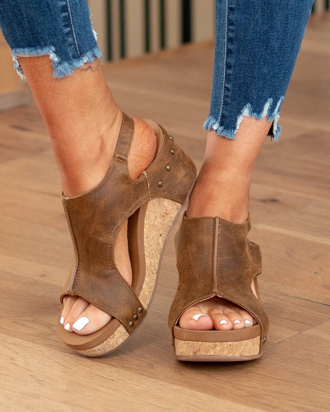 Nora® | Tulum Sandals Comfortable Open Toe Leather Wedges