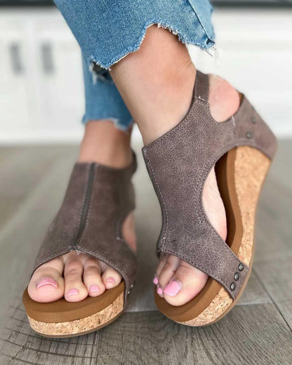 Nora® | Tulum Sandals Comfortable Open Toe Leather Wedges