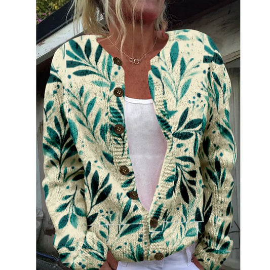 Adelaida | Cream cardigan with leaf print