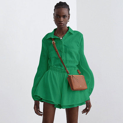 Adelina® | Cotton shirt and shorts set