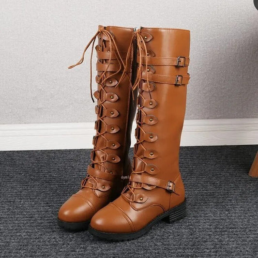 Leila® | Retro buckle lace-up boots for women