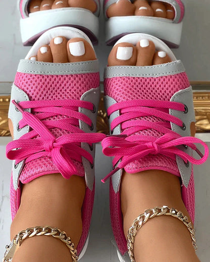 Pink® | Orthopedic muffin sandals with cutout and laces