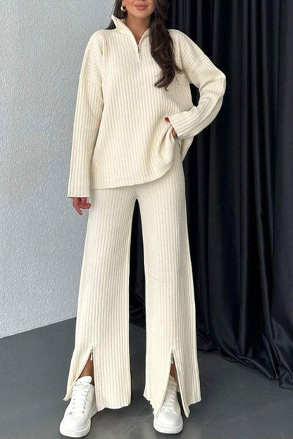 Adelheid® | Two-piece outfit in ribbed knit with zip and slit