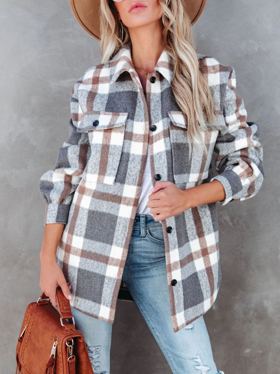 Adela® | Checked, long-sleeved jacket with a collar