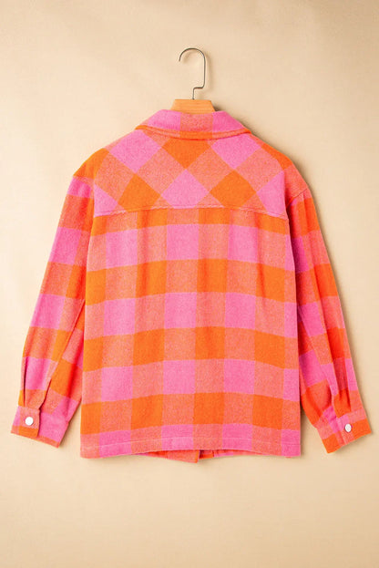 Adelina® | Long sleeve jacket with a color block check pattern and buttons