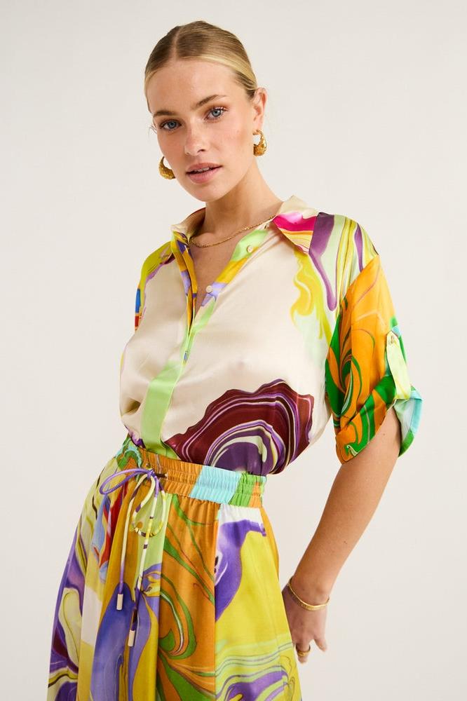 Leila® | Printed Satin Blouse Set