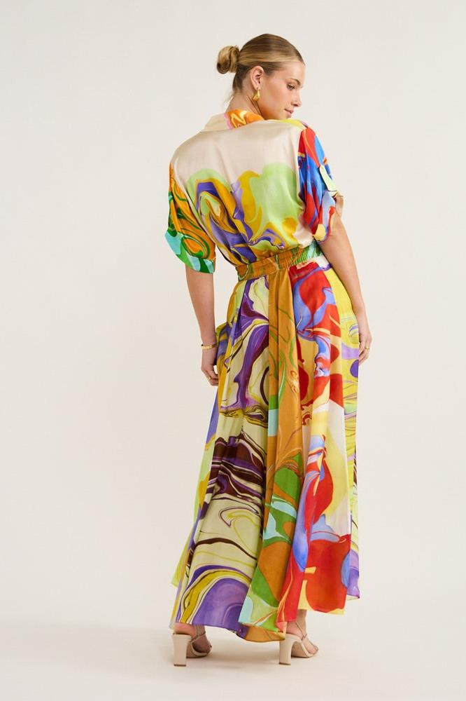 Leila® | Printed Satin Blouse Set