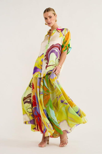 Leila® | Printed Satin Blouse Set