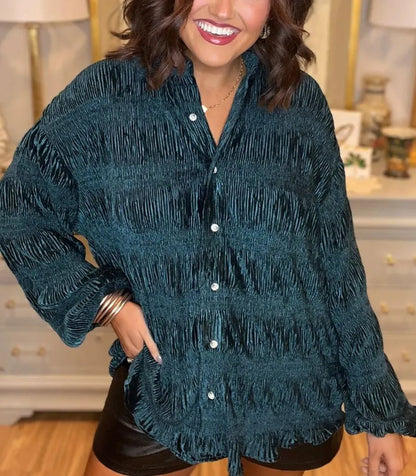 Trinidad® | Velvet blouse with elegant ruffles