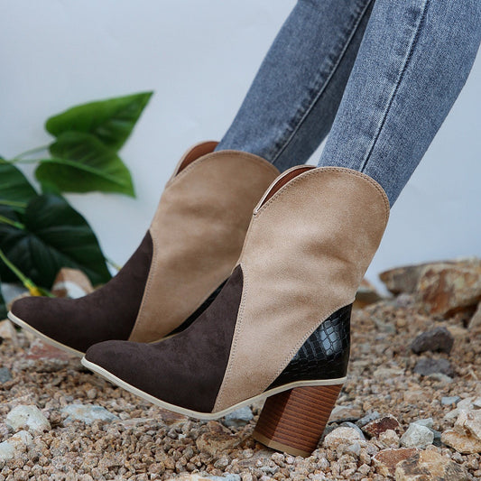Leila® | Splicing suede block heel boots for women