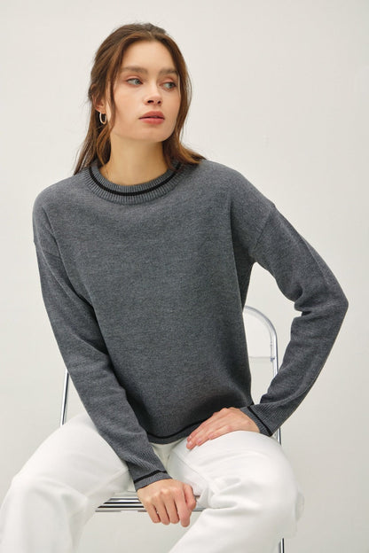 Liboria | Be Cool long-sleeved sweater with striped trim and crew neck