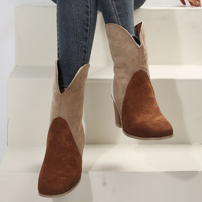 Leila® | Splicing suede block heel boots for women