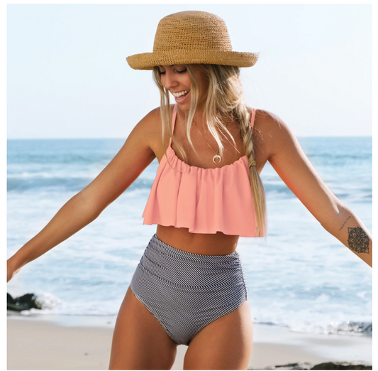 Kizkitza® | Bikini With Ruffled Top And High Waist Bikini Bottom