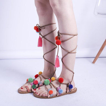 Eva® | Boho Sandals With Colorful Pompoms