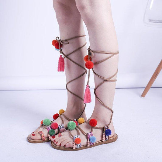 Eva® | Boho Sandals With Colorful Pompoms