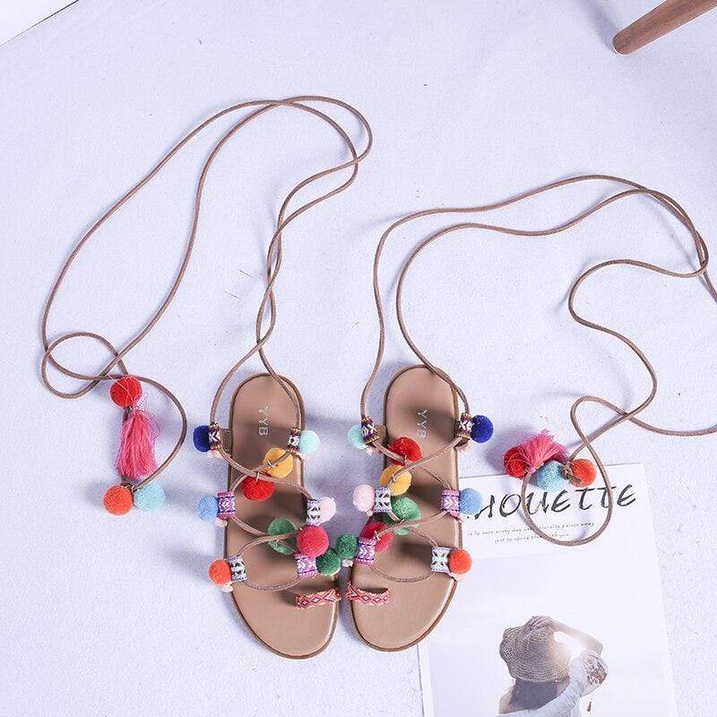 Eva® | Boho Sandals With Colorful Pompoms