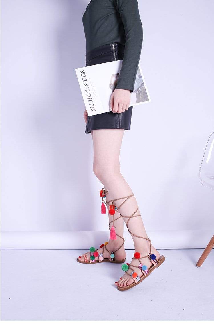 Eva® | Boho Sandals With Colorful Pompoms