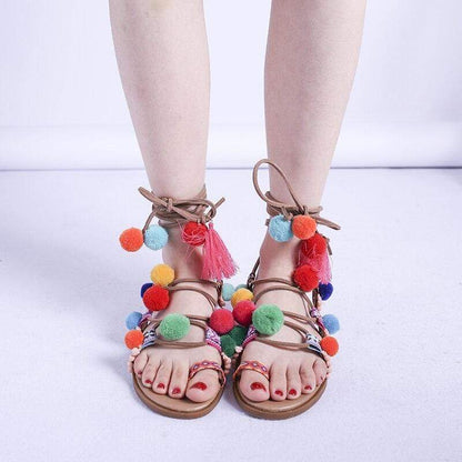Eva® | Boho Sandals With Colorful Pompoms
