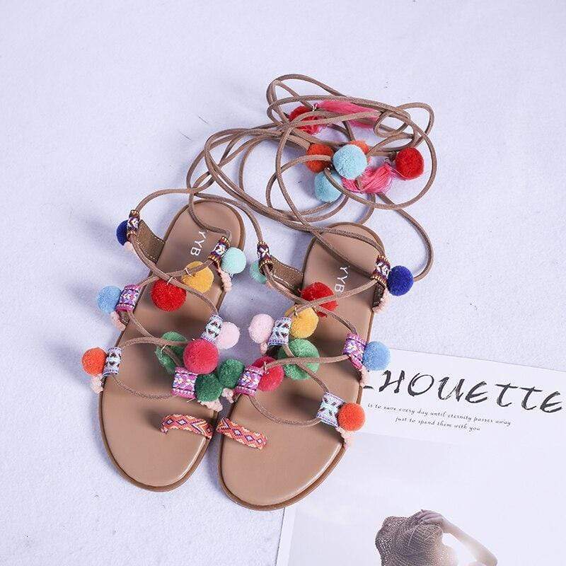 Eva® | Boho Sandals With Colorful Pompoms