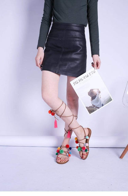 Eva® | Boho Sandals With Colorful Pompoms